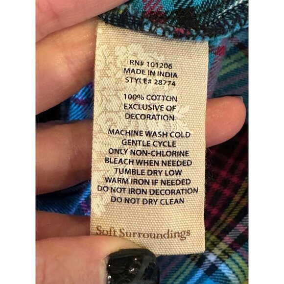 Soft Surroundings Shirt Womens Small Highlands Flannel Fuchsia Plaid Button Down - Picture 13 of 13